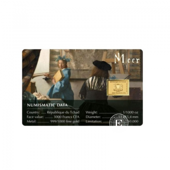 1/1000 oz aukso luitas - moneta Johannes Vermeer Paintings – The Art of Painting, Čadas
