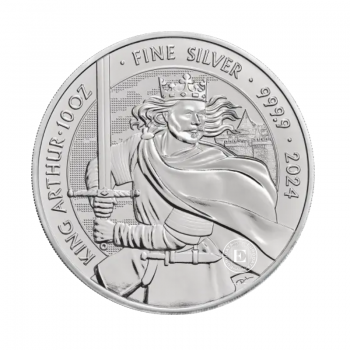 10 oz (311 g) sidabrinė moneta Karalius Artūras, Didžioji Britanija 2024
