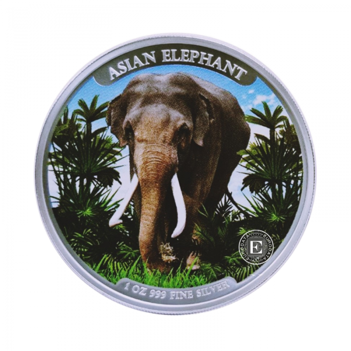 1 oz (31.10 g) sidabrinė spalvota moneta Azijos dramblys, Kambodža 2023
