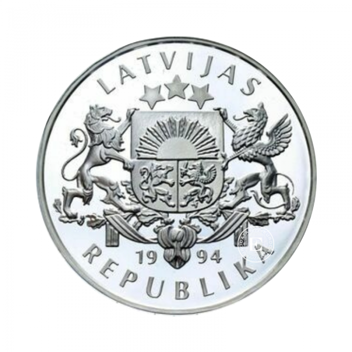 10 lat (31.47 g) srebrna PROOF moneta Atlanta, Łotwa 1996