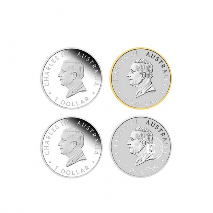 4 oz (124.40 g) sidabrinių spalvotų PROOF monetų rinkinys Perth Mint 125-osios metinės, Australija 2024 (su sertifikatu)