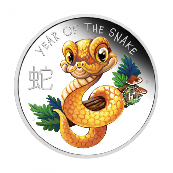 1/2 oz (15.55 g) srebrna  kolorowa PROOF moneta Year of  Snake - Snake Baby, Tuvalu 2025 (z certyfikatem)