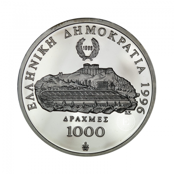 1000 dramų (33.63 g) sidabrinė PROOF moneta 100-osios olimpiados metinės - Bėgimas, Graikija 1996