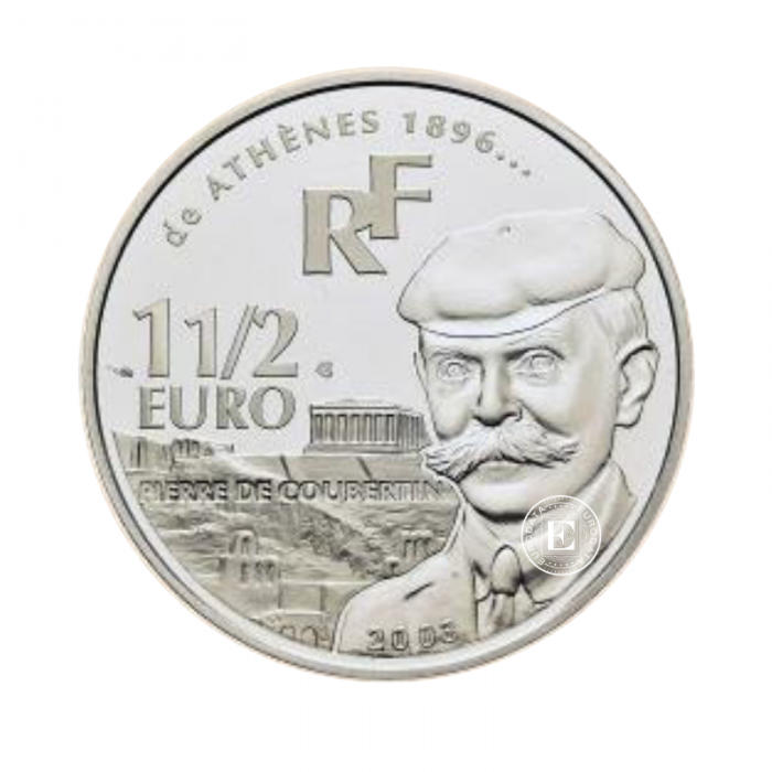 1.5 Eur (22.20 g) Silbermünze PROOF  Pierre de Coubertin, Frankreich 2003