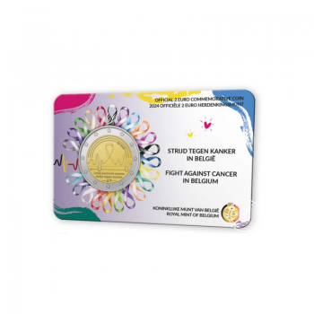 2 Eur BU coin on card Fight against cancer, Belgium 2024 