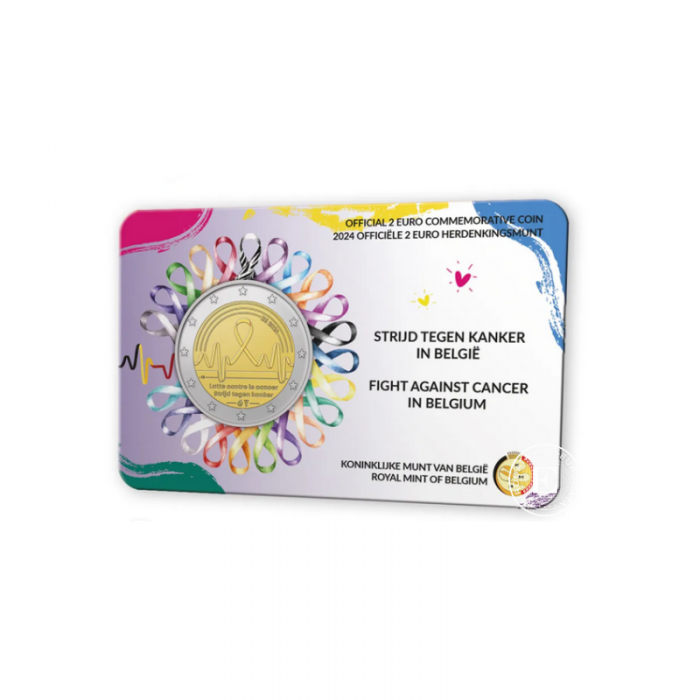 2 Eur BU münze auf der Karte Fight against cancer, Belgien 2024