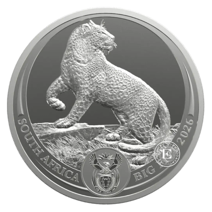 1 oz (31.10 g) sidabrinė moneta kortelėje Didysis penketas - Leopardas, Pietų Afrikos Respublika 2026