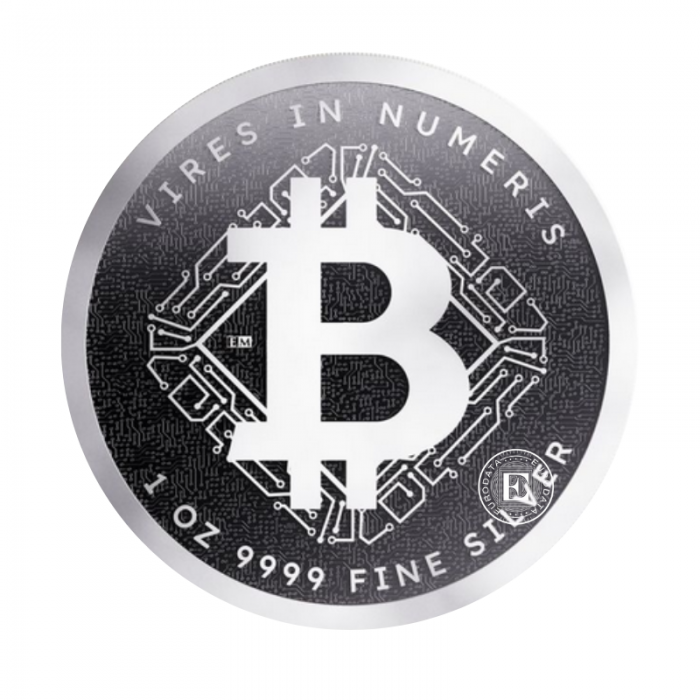 1 oz (31.10 g) sidabrinė moneta Bitcoin, Niujė 2025
