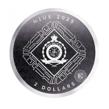 1 oz (31.10 g) sidabrinė moneta Bitcoin, Niujė 2025