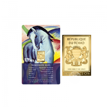 1/1000 oz aukso luitas - moneta Franz Marc Paintings – Blue Horse, Čadas