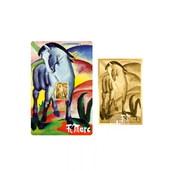 1/1000 oz aukso luitas - moneta Franz Marc Paintings – Blue Horse, Čadas