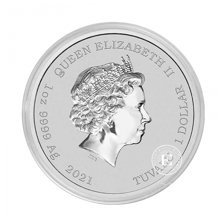 1 oz (31.10 g) sidabrinė spalvota PROOF moneta James Bond - Diamonds Are Forever 50th Anniversary, Tuvalu 2021 (su sertifikatu)