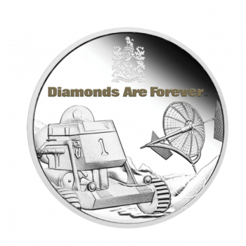 1 oz (31.10 g) sidabrinė spalvota PROOF moneta James Bond - Diamonds Are Forever 50th Anniversary, Tuvalu 2021 (su sertifikatu)