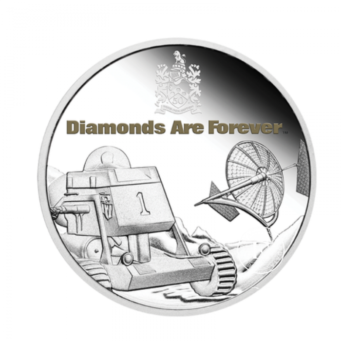 1 oz (31.10 g) sidabrinė spalvota PROOF moneta James Bond - Diamonds Are Forever 50th Anniversary, Tuvalu 2021 (su sertifikatu)