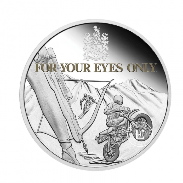 1 oz (31.10 g) sidabrinė spalvota PROOF moneta James Bond - For Your Eyes Only, Tuvalu 2021 (su sertifikatu)