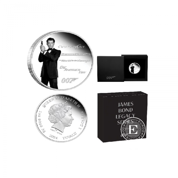 1 oz (31.10 g) silbermünze farbig PROOF  James Bond - Pierce Brosnan, Tuvalu 2024