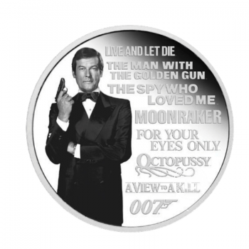 1 oz (31.10 g) sidabrinė spalvota PROOF moneta James Bond - Roger Moore, Tuvalu 2022 (su sertifikatu)