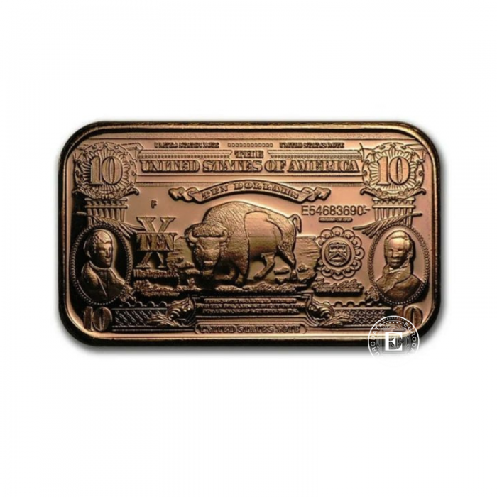 1 oz lingot de cuivre Buffalo Banknote, USA 999