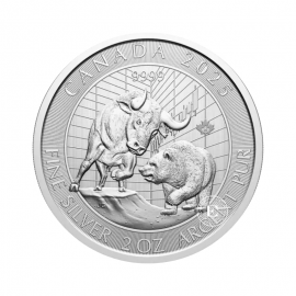 2 oz (62.20 g) sidabrinė moneta Bull and Bear, Kanada 2025