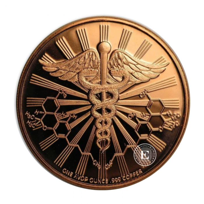 1 oz  (31.10 g) pièce de cuivre round Cannabis Words, USA random year