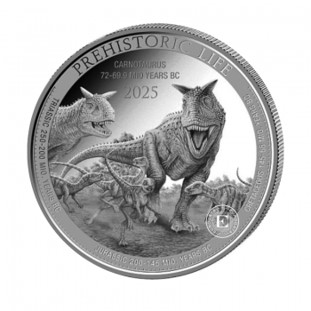 1 oz (31.10 g) sidabrinė moneta Prehistoric Life II - Carnotaurus, Kongo Respublika 2025