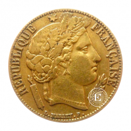 20 frankų (5.81 g) auksinė moneta Ceres, Prancūzija (atsitiktiniai metai)