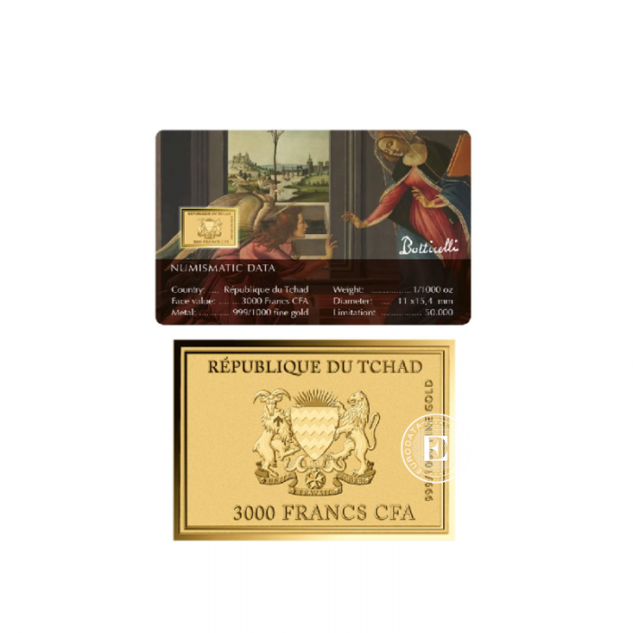 1/1000 oz gold bar-coin Sandro Botticelli Paintings – The Cestello Annunciation, Chad