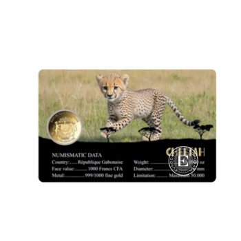 1/1000 oz auksinė moneta kortelėje Gabon Cheetah, Gabonas