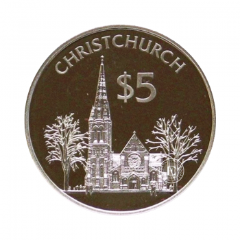 5 dolerių (27.22 g) sidabrinė PROOF moneta Kraistčerčas, Naujoji Zelandija 1997