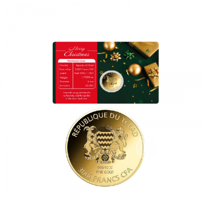 1/1000 oz auksinė moneta kortelėje Coca Cola Santa, Čadas