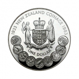 1 dolerio (27.20 g) sidabrinė PROOF moneta Monetų kaldinimas, Naujoji Zelandija 1983