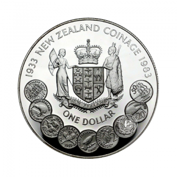 1 dolerio (27.20 g) sidabrinė PROOF moneta Monetų kaldinimas, Naujoji Zelandija 1983