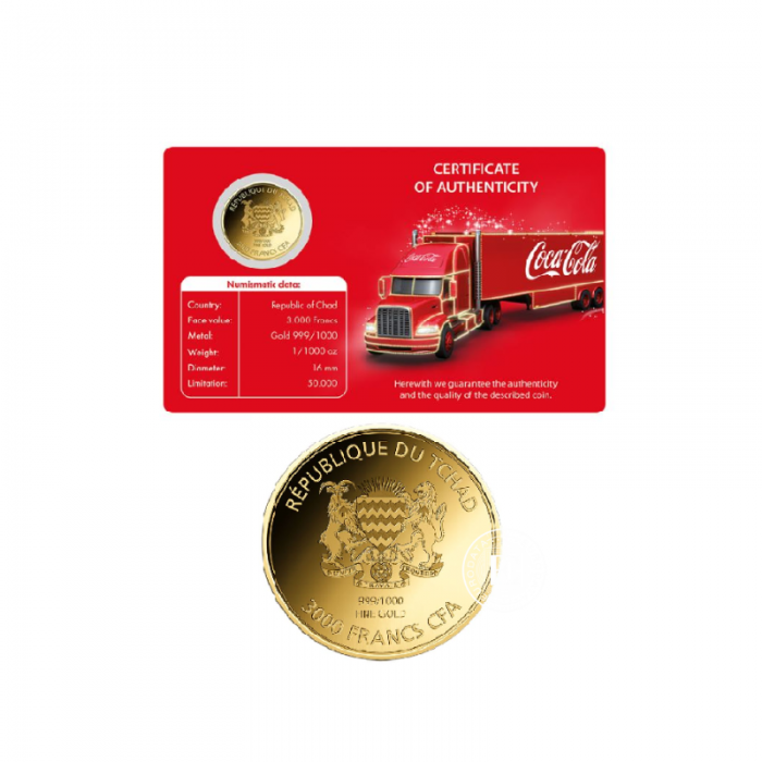 1/1000 oz pièce d'or Coca Cola Truck, Tchad