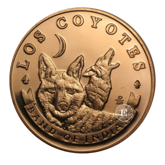 1 oz copper round Native American Los Coyotes, USA (random year)
