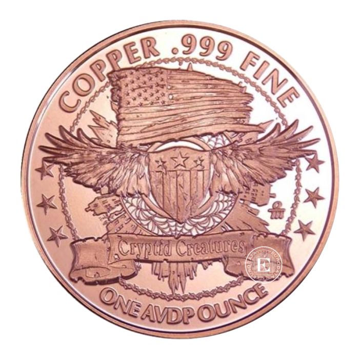 1 oz  (31.10 g) pièce de cuivre round Cryptid Creatures The Jersey Devil, USA random year