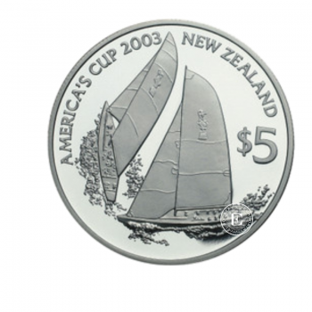 5 dolerių (28.28 g) sidabrinė PROOF moneta Amerikos taurė 2003, Naujoji Zelandija 2002