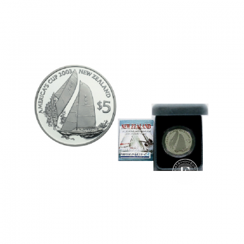 5 dolerių (28.28 g) sidabrinė PROOF moneta Amerikos taurė 2003, Naujoji Zelandija 2002