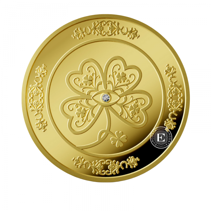 7 dolerių (7.78 g) auksinė moneta Sėkmės Moneta su deimantu, Niujė 2024 (su sertifikatu)