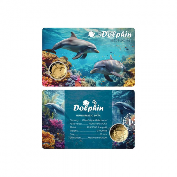1/1000 oz auksinė moneta kortelėje Delfinai, Čadas