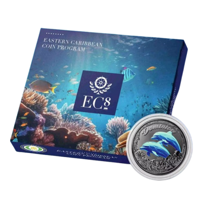 1 oz (31.10 g)  srebrna kolorowa moneta EC8 Dominica -  Dolphin, Wschodnie Karaiby 2023
