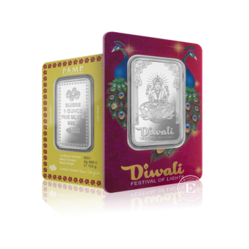 1 oz (31.10 g) sidabro luitas Diwali Festival of lights - Lakshmi & Peacocks, PAMP 999