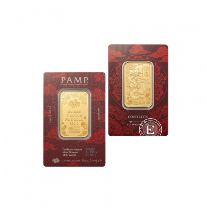 1 oz (31.10 g)  gold bar Dragon - Good Luck, PAMP 999.9