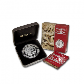 1 oz (31.10 g) sidabrinė moneta Lunar II -  Drakono metai, Australija 2012 (su sertifikatu, aukštas reljefas)