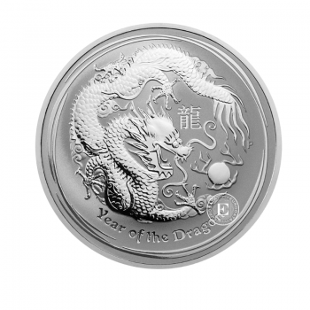1 oz (31.10 g) sidabrinė moneta Lunar II -  Drakono metai, Australija 2012 (su sertifikatu, aukštas reljefas)