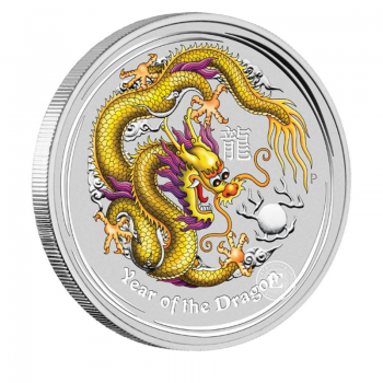 1 oz (31.10 g) sidabrinė spalvota moneta Lunar II -  Drakono metai, Australija 2012 (geltona)