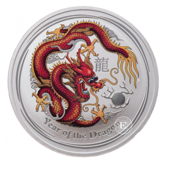 1 oz (31.10 g) sidabrinė spalvota moneta Lunar II -  Drakono metai, Australija 2012 (raudona)