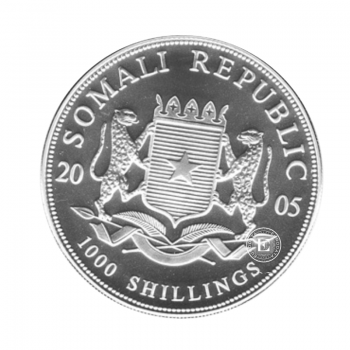 1 oz (31.10 g) sidabrinė moneta Afrikos laukinė gamta - Dramblys, Somalis 2005