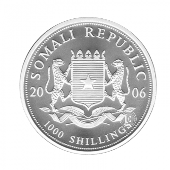 1 oz (31.10 g) sidabrinė moneta Afrikos laukinė gamta - Dramblys, Somalis 2006