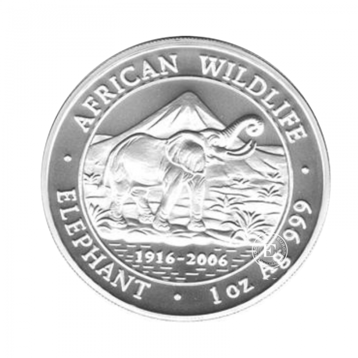 1 oz (31.10 g) sidabrinė moneta Afrikos laukinė gamta - Dramblys, Somalis 2006