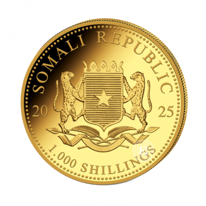 1 oz (31.10 g) złota moneta Afrykańska przyroda - Słoń, Somalia 2025